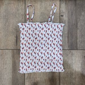 XS White with Floral Print Ruched Crop Top.